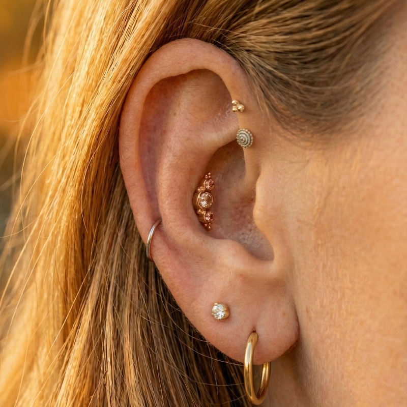 Curated ear with BVLA gold jewellery — Platinum Point Parnell Auckland