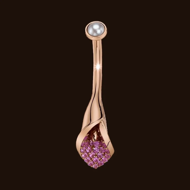 Calla Lily, a BVLA piece in rose gold with pink sapphires and a pearl