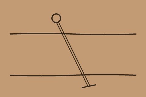 A drawing of a piercing cut side-on, with the post running through at an angle