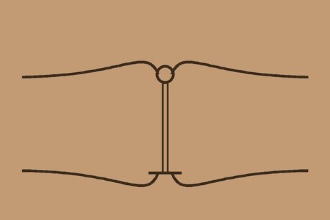 A drawing of a piercing cut side-on, with swollen skin rising around a post that is too short