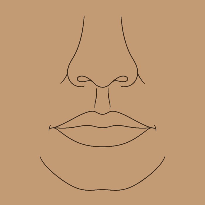 A drawing of a nose and mouth with the places they can be pierced