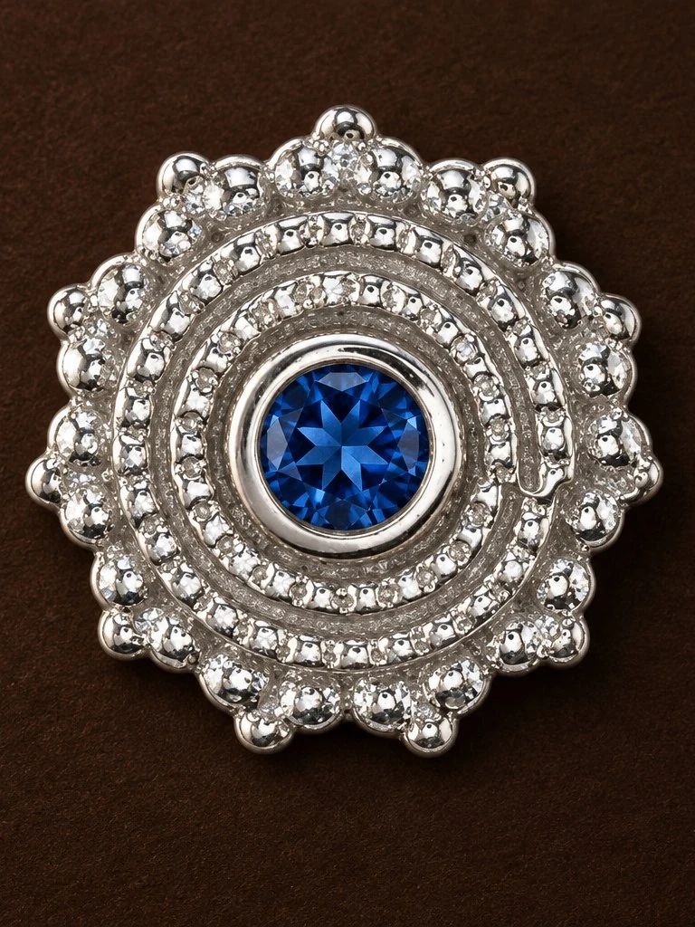 Round Afghan, 14k white gold, 1.25mm blue sapphire